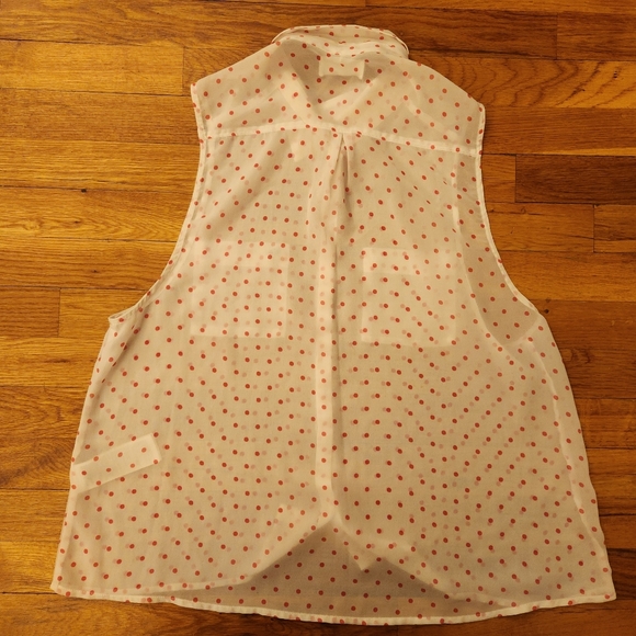 Abercombrie & Fitch White & Pink Sheer Polka Dot Button Up Blouse Size L - Picture 3 of 9